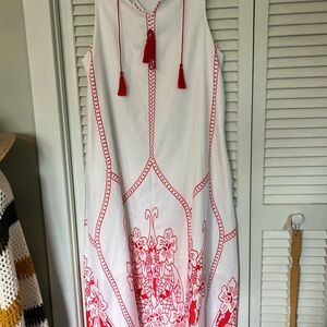 White and Red Maxi Dress pockets